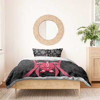 Black and red duvet cover with coral reef turtle motif and Maldives text panel