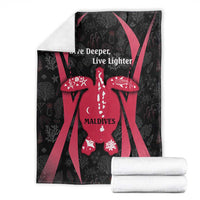 Maldives Dive Turtle Blanket with Coral Reef Pattern and Island Spirit Slogan