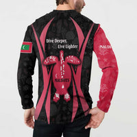 Maldives Dive Turtle Button Sweatshirt with Coral Reef Pattern and Island Spirit Slogan