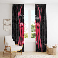 Black and red turtle curtains with turtle face emblems and coral reef motifs