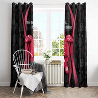 Black and red turtle curtains with ocean icons and “Dive Deeper, Live Lighter” text