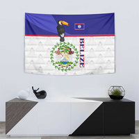 Belize National Emblem Tapestry with Toucan Print and Flag-Inspired Blue Design