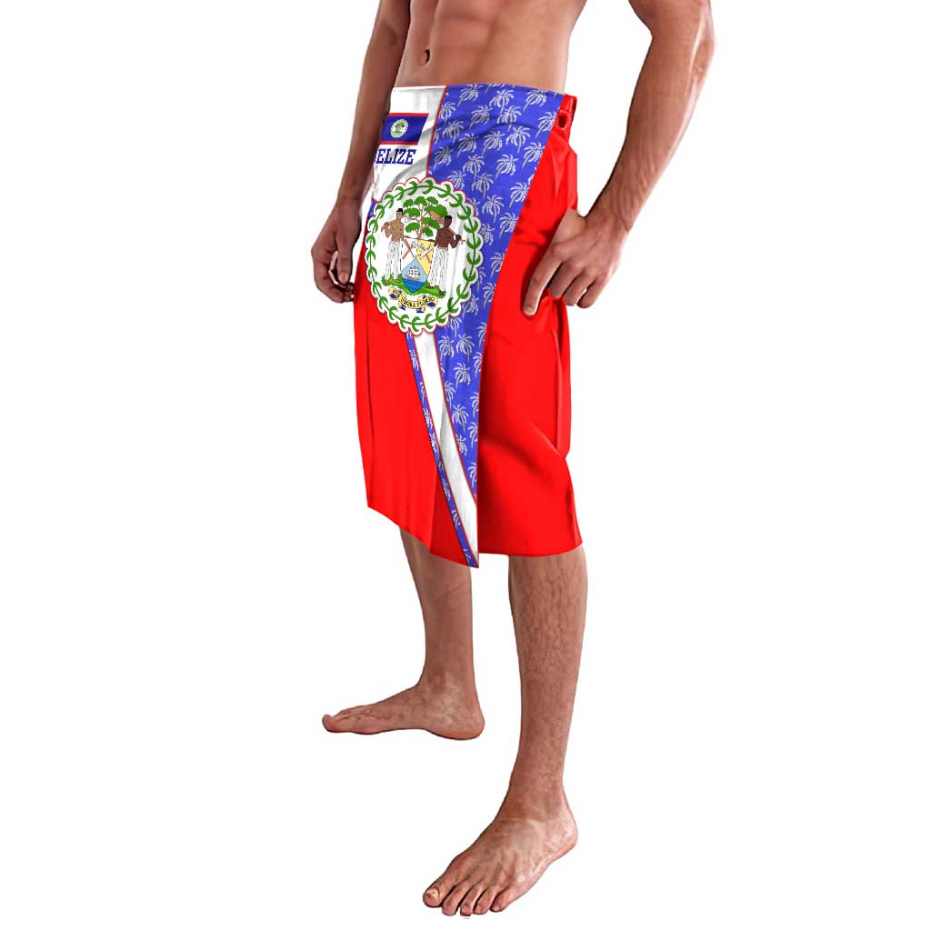 Belize Coat of Arms Lavalava with Palm Pattern and Split Red Blue Design