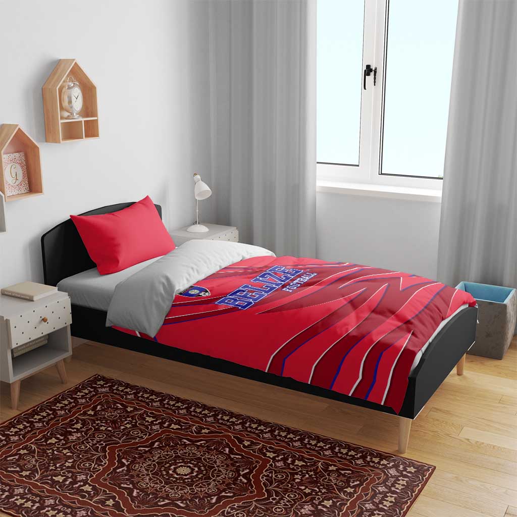 Belize Football Bedding Set with Red Abstract Soccer Pattern and Shield Emblem