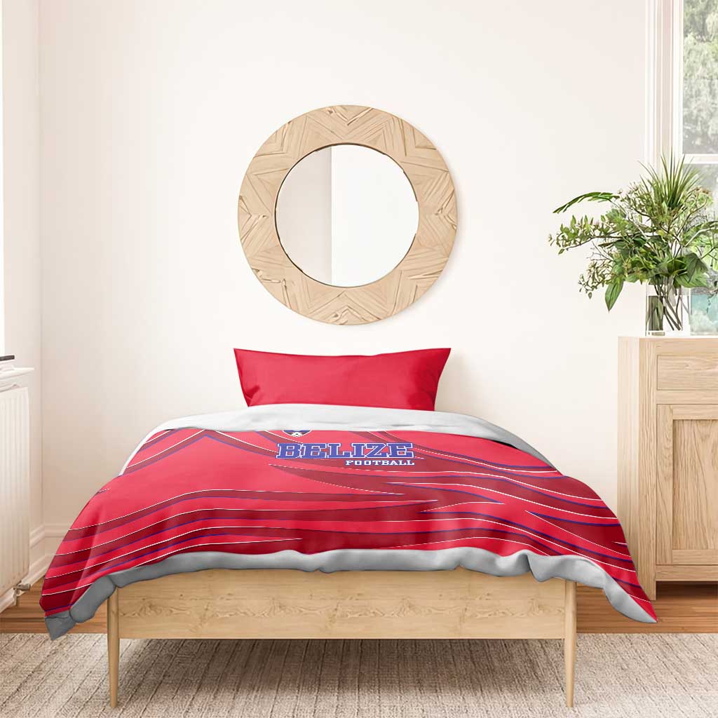 Belize Football Bedding Set with Red Abstract Soccer Pattern and Shield Emblem