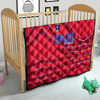 Belize Football Quilt with Red Abstract Soccer Pattern and Shield Emblem