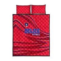 Belize Football Quilt Bed Set with Red Abstract Soccer Pattern and Shield Emblem