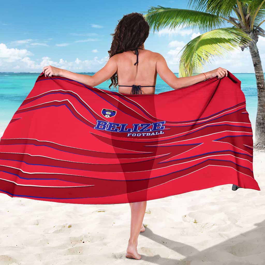 Belize Football Sarong with Red Abstract Soccer Pattern and Shield Emblem