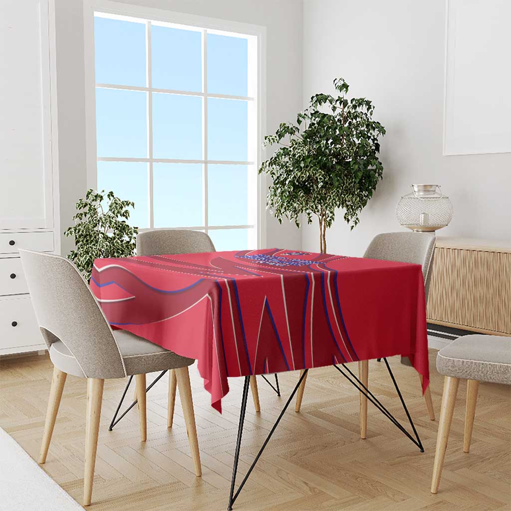 Belize Football Tablecloth with Red Abstract Soccer Pattern and Shield Emblem