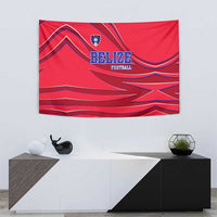 Belize Football Tapestry with Red Abstract Soccer Pattern and Shield Emblem