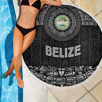 Belize Tribal Pattern Beach Blanket with National Emblem and Mayan Pyramid Design