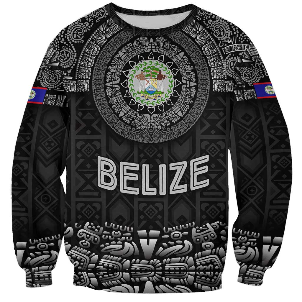 Belize Tribal Pattern Sweatshirt with National Emblem and Mayan Pyramid Design