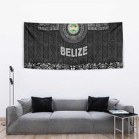 Belize Tribal Pattern Tapestry with National Emblem and Mayan Pyramid Design