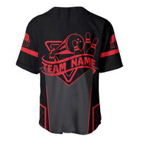 Bowling Team Baseball Jersey Red and Black Strike Graphic and Custom Name Section - Wonder Print Shop