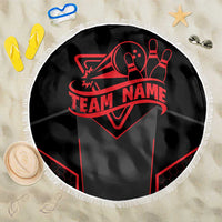 Bowling Team Beach Blanket Red and Black Strike Graphic and Custom Name Section - Wonder Print Shop