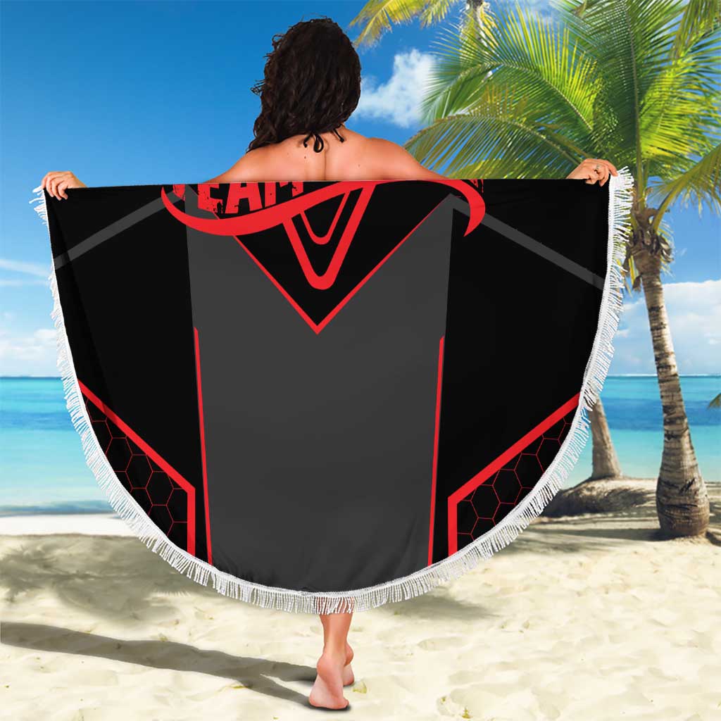 Bowling Team Beach Blanket Red and Black Strike Graphic and Custom Name Section - Wonder Print Shop