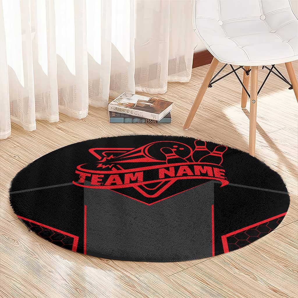 Bowling Team Round Carpet Red and Black Strike Graphic and Custom Name Section - Wonder Print Shop