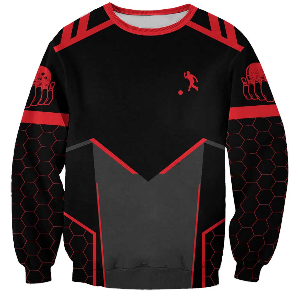 Bowling Team Sweatshirt Red and Black Strike Graphic and Custom Name Section - Wonder Print Shop
