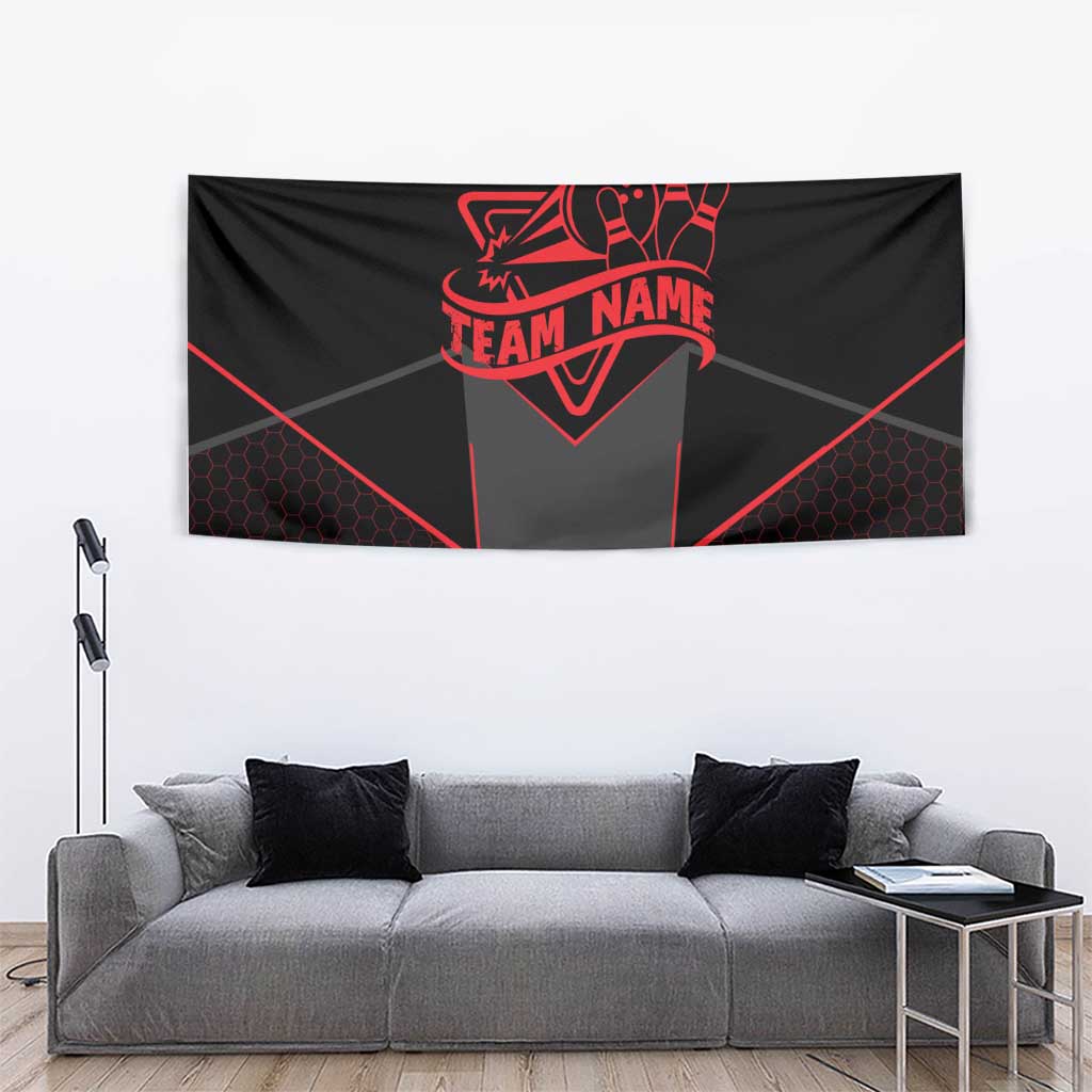 Bowling Team Tapestry Red and Black Strike Graphic and Custom Name Section - Wonder Print Shop