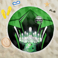 Bowling Team Design Beach Blanket Green Strike Graphic and Custom Name Shield Accent - Wonder Print Shop