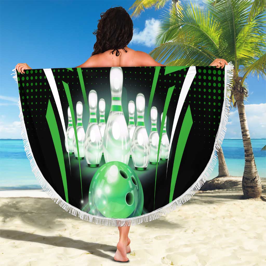 Bowling Team Design Beach Blanket Green Strike Graphic and Custom Name Shield Accent - Wonder Print Shop