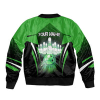 Bowling Team Design Bomber Jacket Green Strike Graphic and Custom Name Shield Accent - Wonder Print Shop