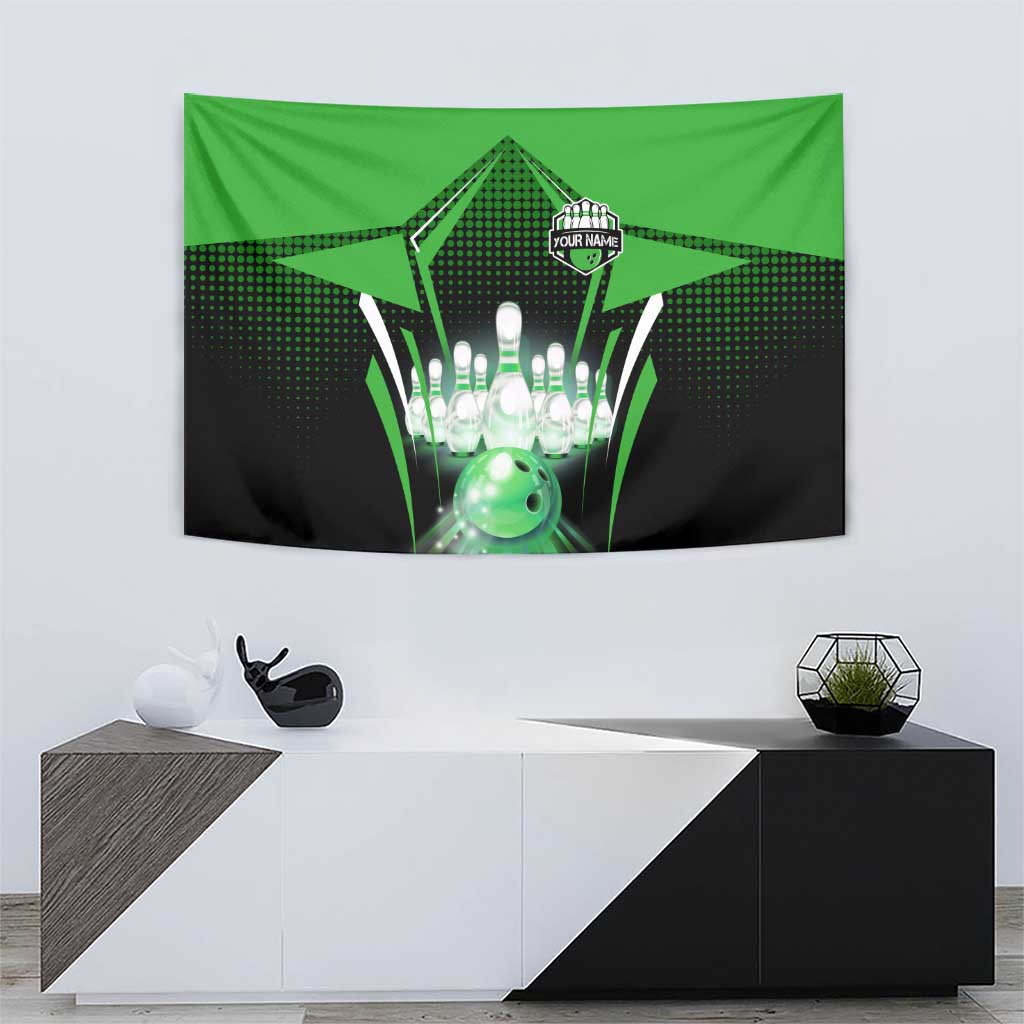 Bowling Team Design Tapestry Green Strike Graphic and Custom Name Shield Accent - Wonder Print Shop