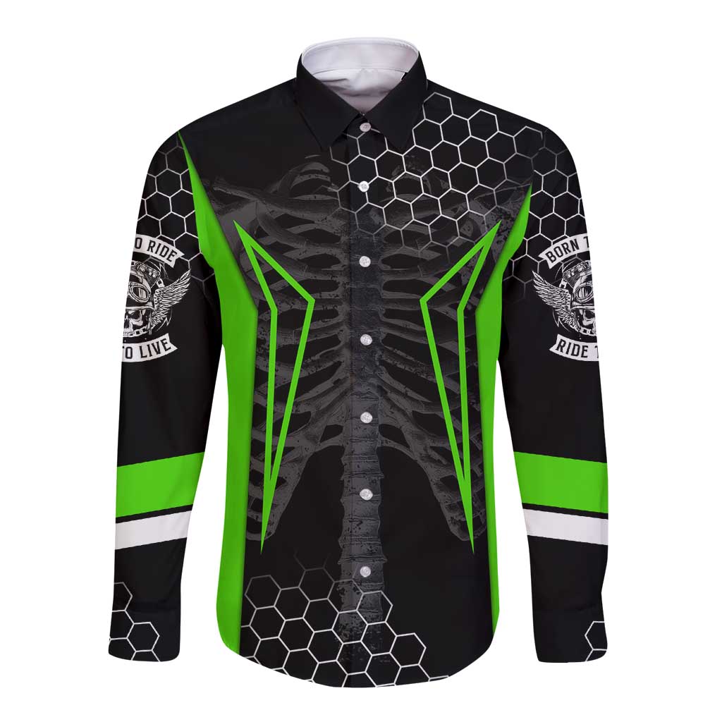 Personalized Skeleton Racing Long Sleeve Button Shirt Cool Bone Motorcycle Motocross Off-Road Riders Racewear - Wonder Print Shop