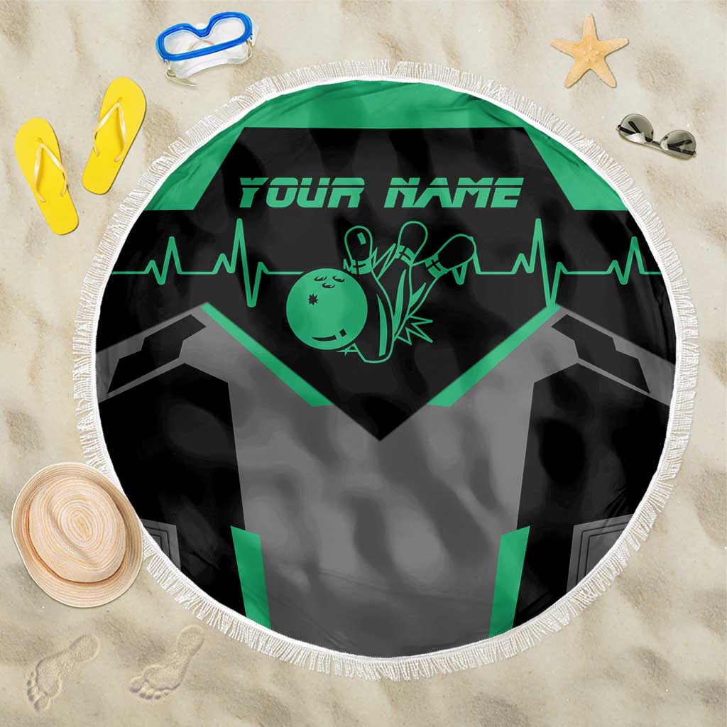 Personalized Bowling Heartbeat Team Beach Blanket For Bowlers Green and Gray - Wonder Print Shop