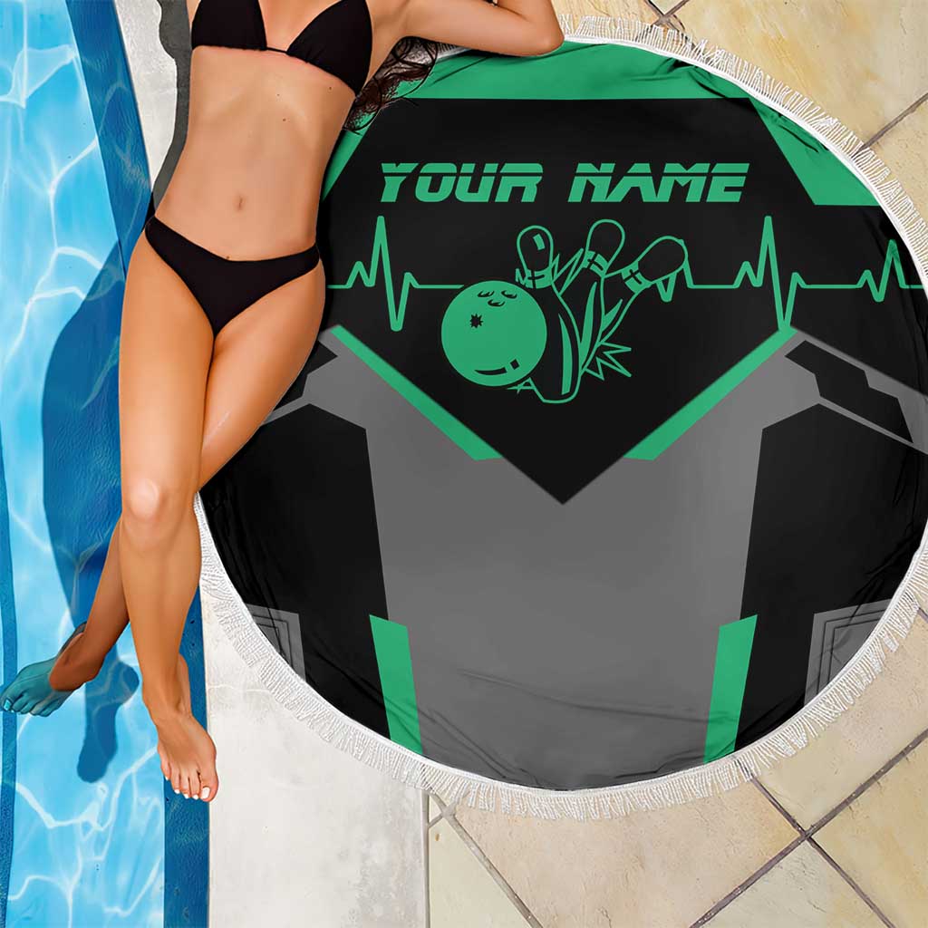 Personalized Bowling Heartbeat Team Beach Blanket For Bowlers Green and Gray - Wonder Print Shop
