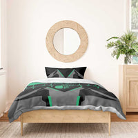 Bowling heart duvet bedding set with green heartbeat graphic on black and gray bed cover