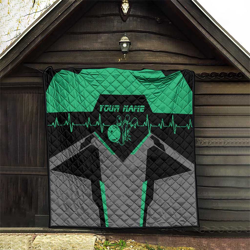 Personalized Bowling Heartbeat Team Quilt For Bowlers Green and Gray - Wonder Print Shop