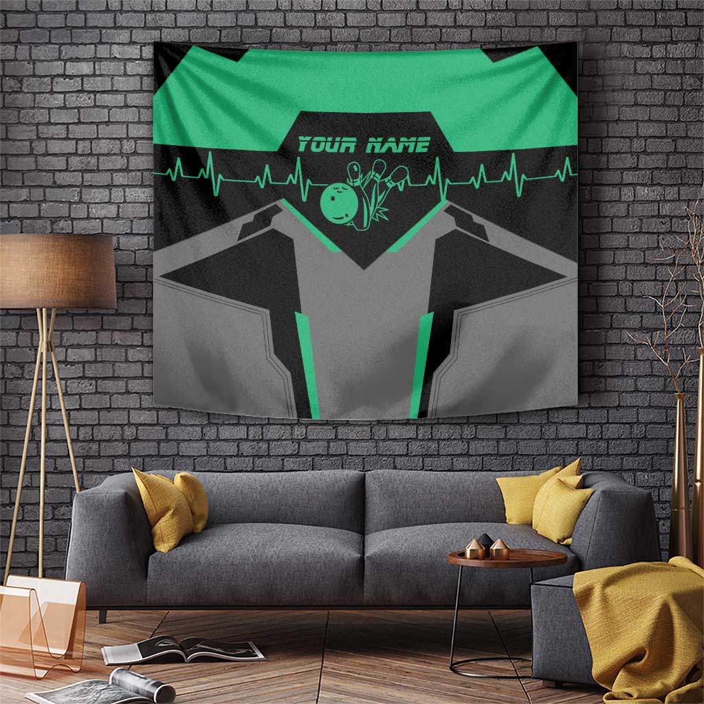 Personalized Bowling Heartbeat Team Tapestry For Bowlers Green and Gray - Wonder Print Shop