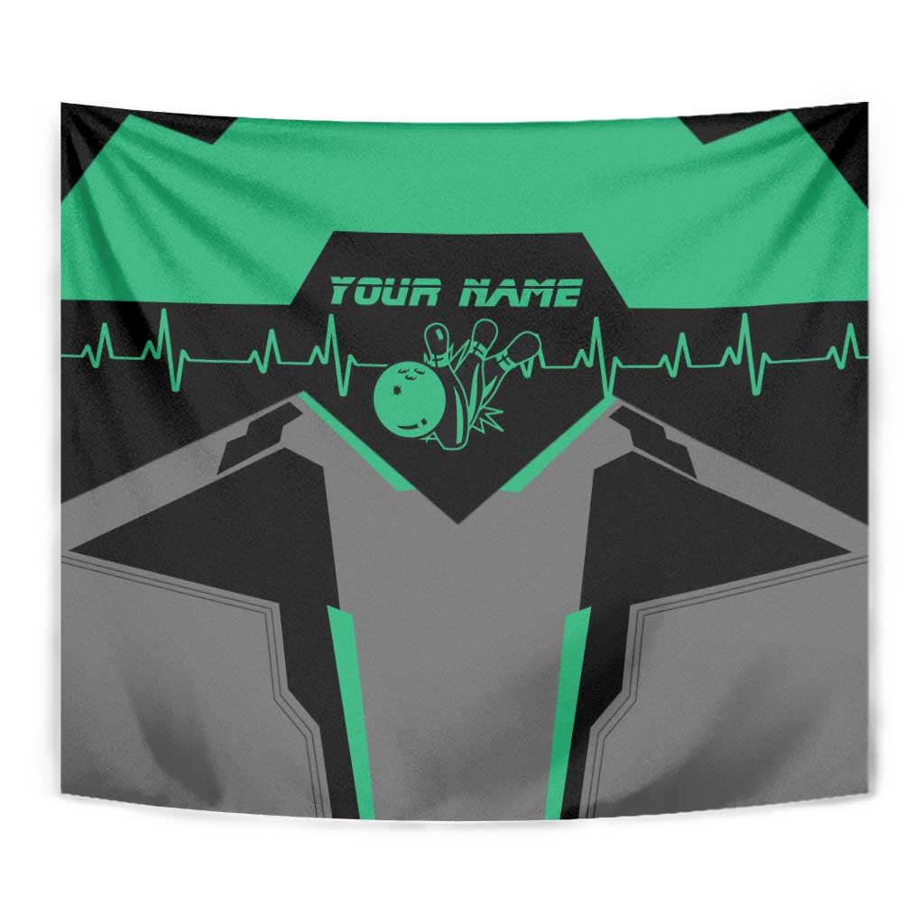Personalized Bowling Heartbeat Team Tapestry For Bowlers Green and Gray - Wonder Print Shop