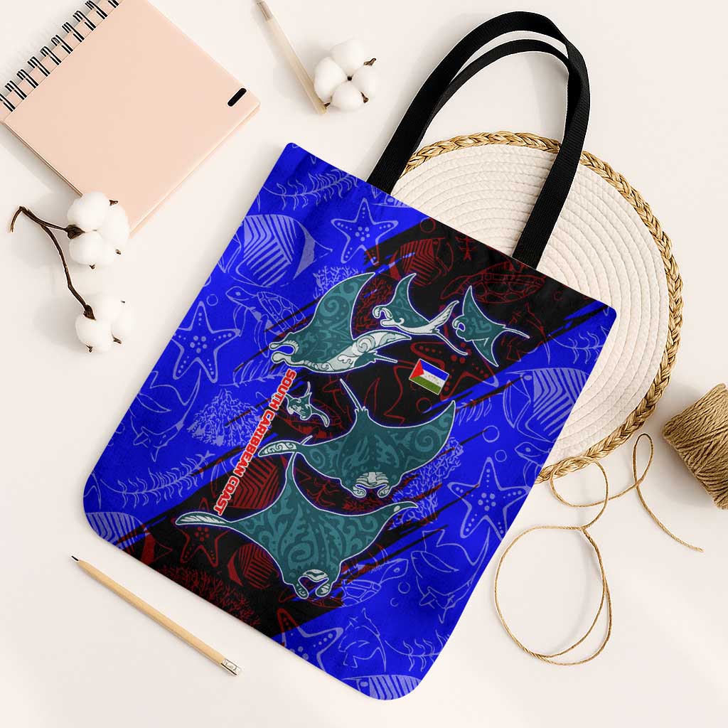 South Caribbean Coast Nicaragua Tote Bag with Manta Ray Coral Reef and Dive into the Spirit Design - Wonder Print Shop