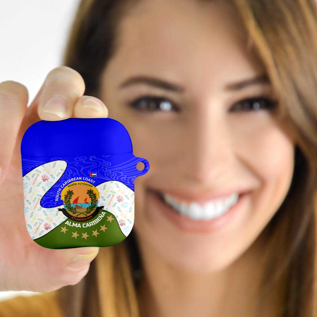 Nicaragua South Caribbean Coast AirPods Case with Regional Seal and Ocean Shell Pattern Alma Caribeña Design - Wonder Print Shop