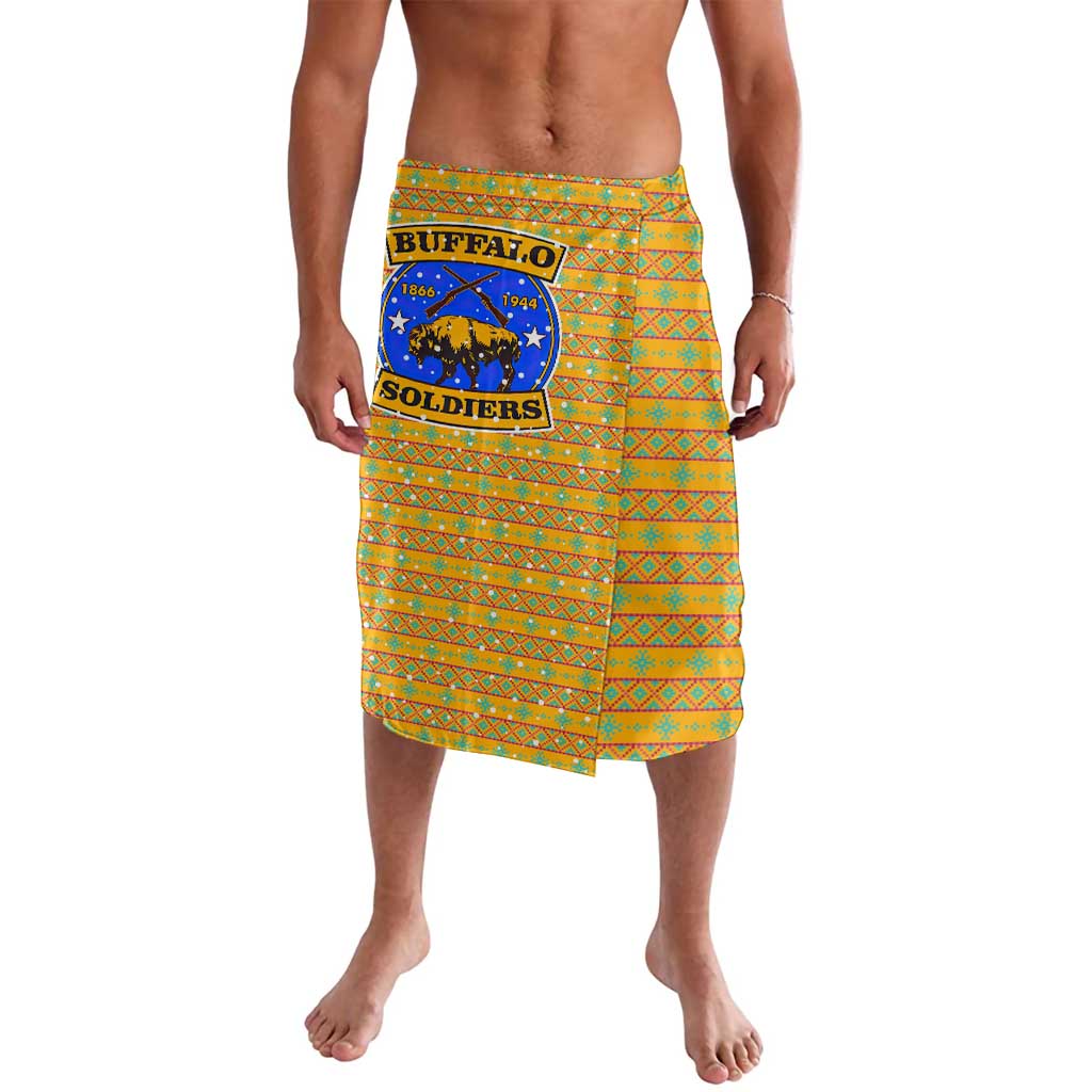 Buffalo Soldiers Christmas Lavalava with Yellow Cartoon Buffalo Santa Hat Design - Wonder Print Shop