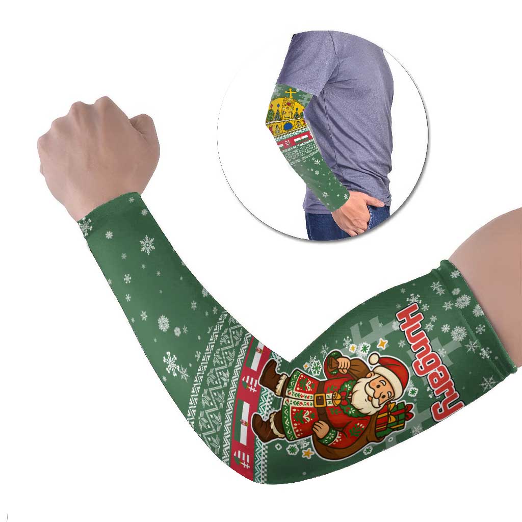 Hungary Christmas Arm Sleeves with Green Snowflake Pattern Santa Claus Motif - Wonder Print Shop