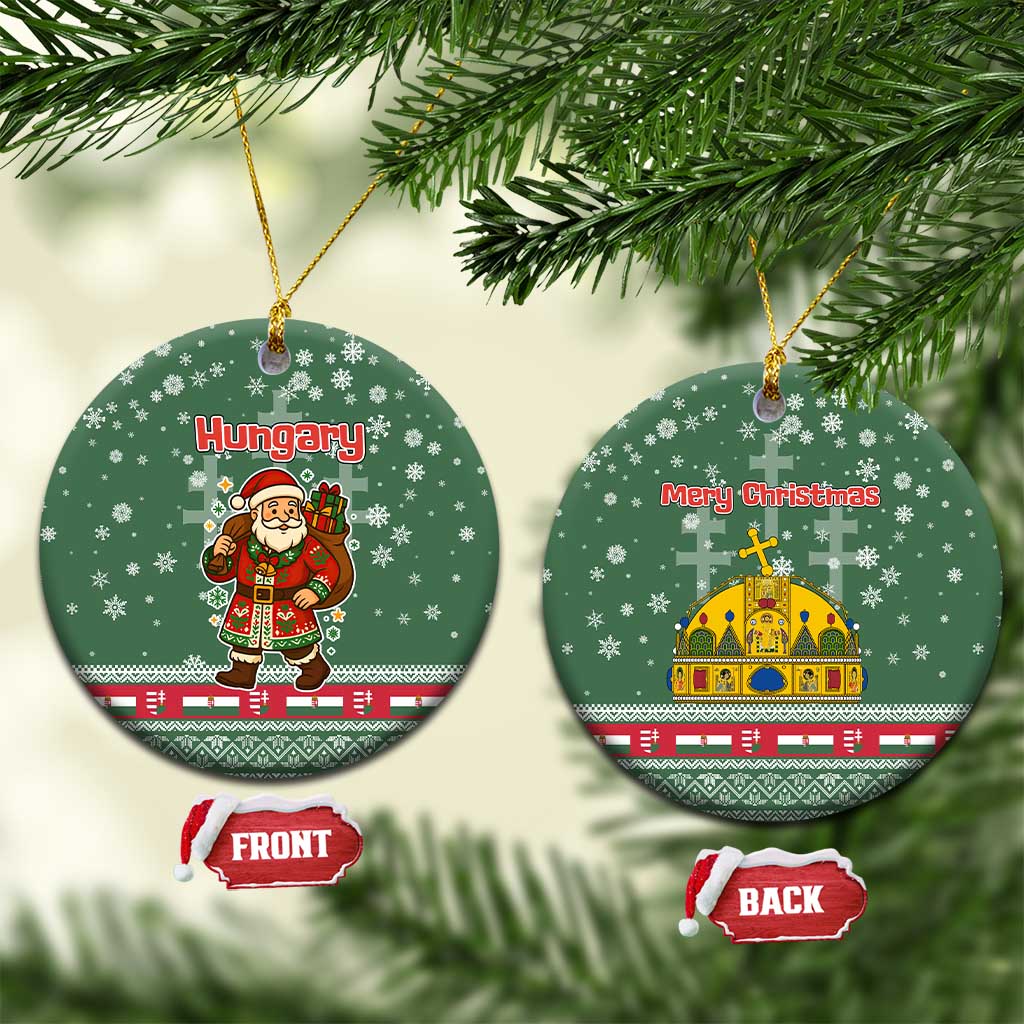 Hungary Christmas Ceramic Ornament with Green Snowflake Pattern Santa Claus Motif - Wonder Print Shop