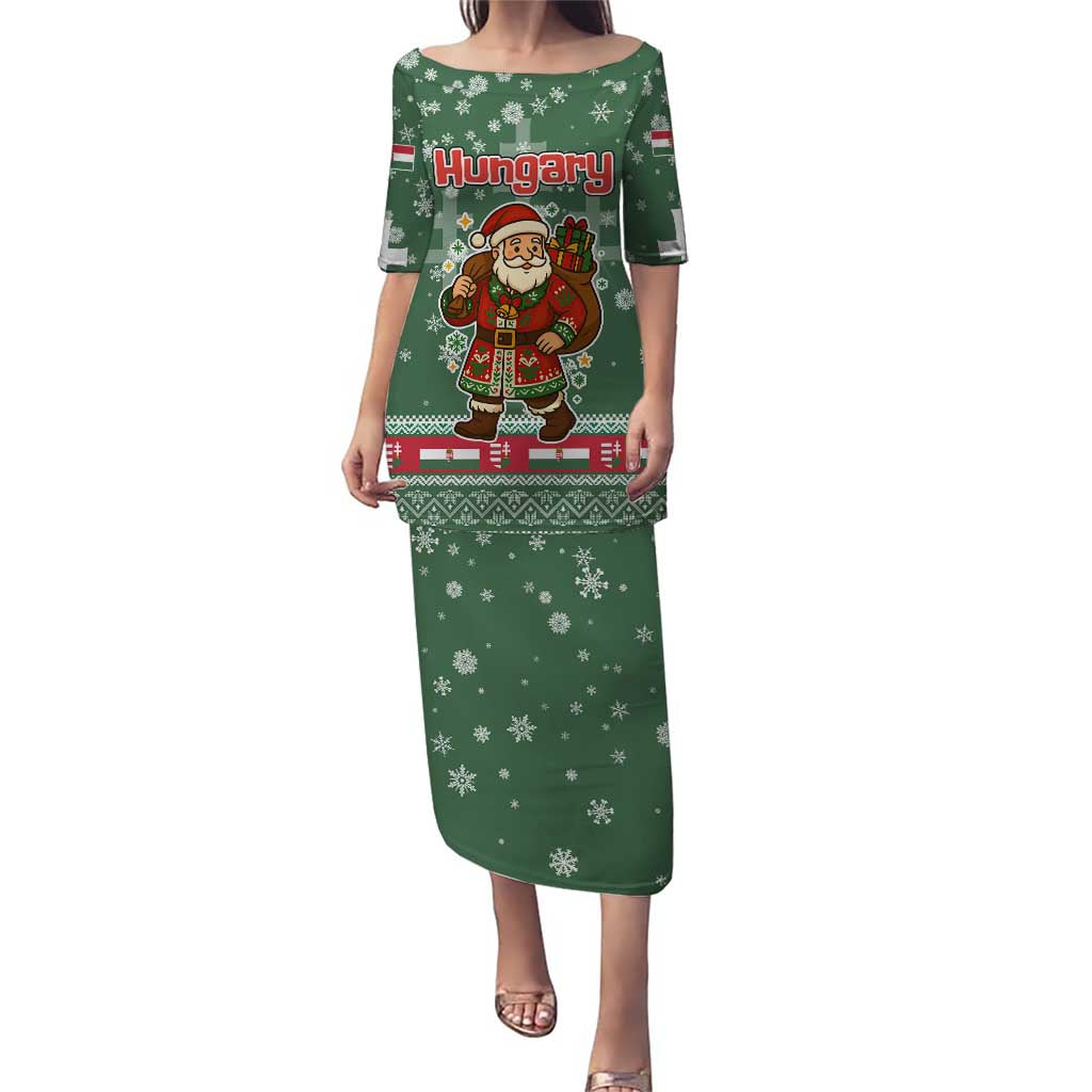 Hungary Christmas Puletasi with Green Snowflake Pattern Santa Claus Motif - Wonder Print Shop
