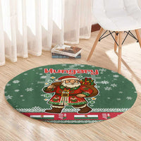 Hungary Christmas Round Carpet with Green Snowflake Pattern Santa Claus Motif - Wonder Print Shop