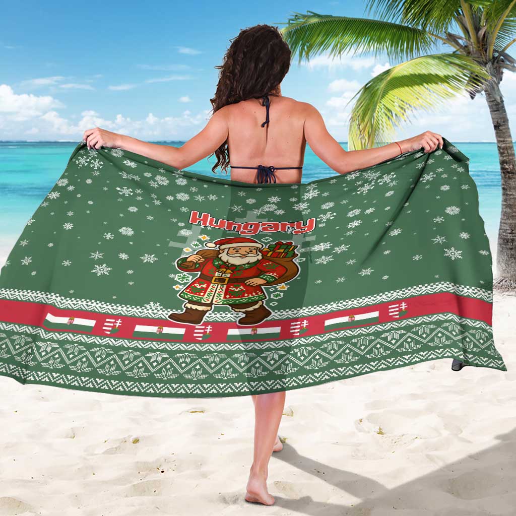 Hungary Christmas Sarong with Green Snowflake Pattern Santa Claus Motif - Wonder Print Shop