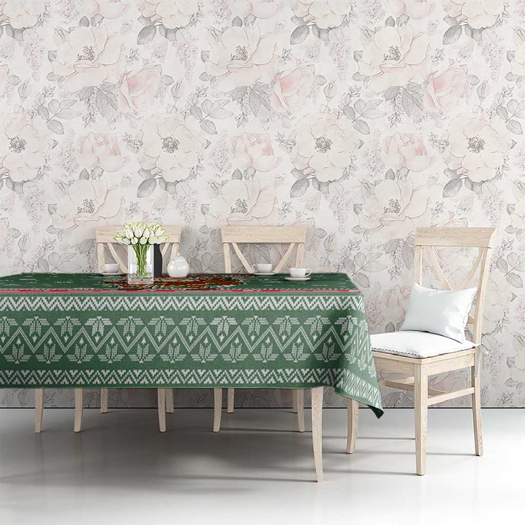 Hungary Christmas Tablecloth with Green Snowflake Pattern Santa Claus Motif - Wonder Print Shop