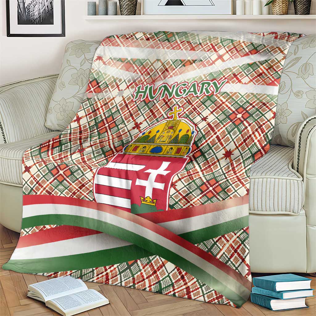 Hungary Christmas Blanket with Red Green Plaid Pattern Crown and Double Cross Motif - Wonder Print Shop