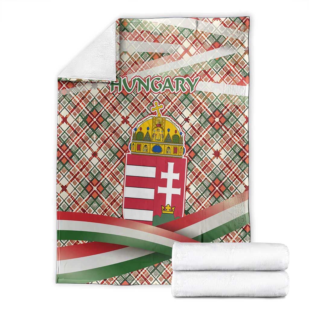 Hungary Christmas Blanket with Red Green Plaid Pattern Crown and Double Cross Motif - Wonder Print Shop