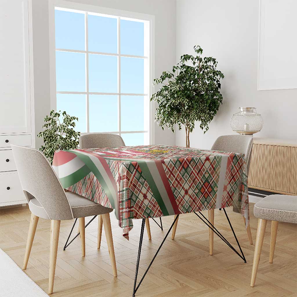 Hungary Christmas Tablecloth with Red Green Plaid Pattern Crown and Double Cross Motif - Wonder Print Shop