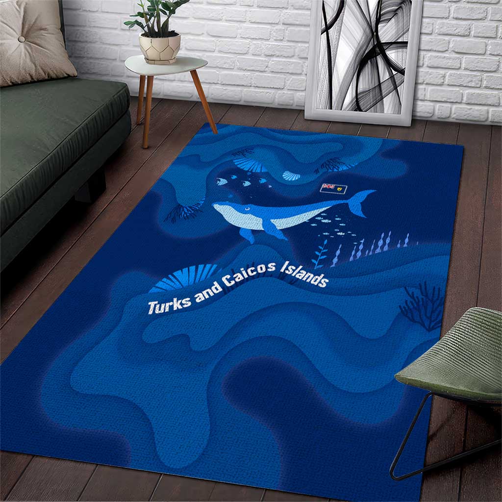 Turks and Caicos Islands Area Rug with Blue Ocean Whale and Coral Reef Design - Wonder Print Shop