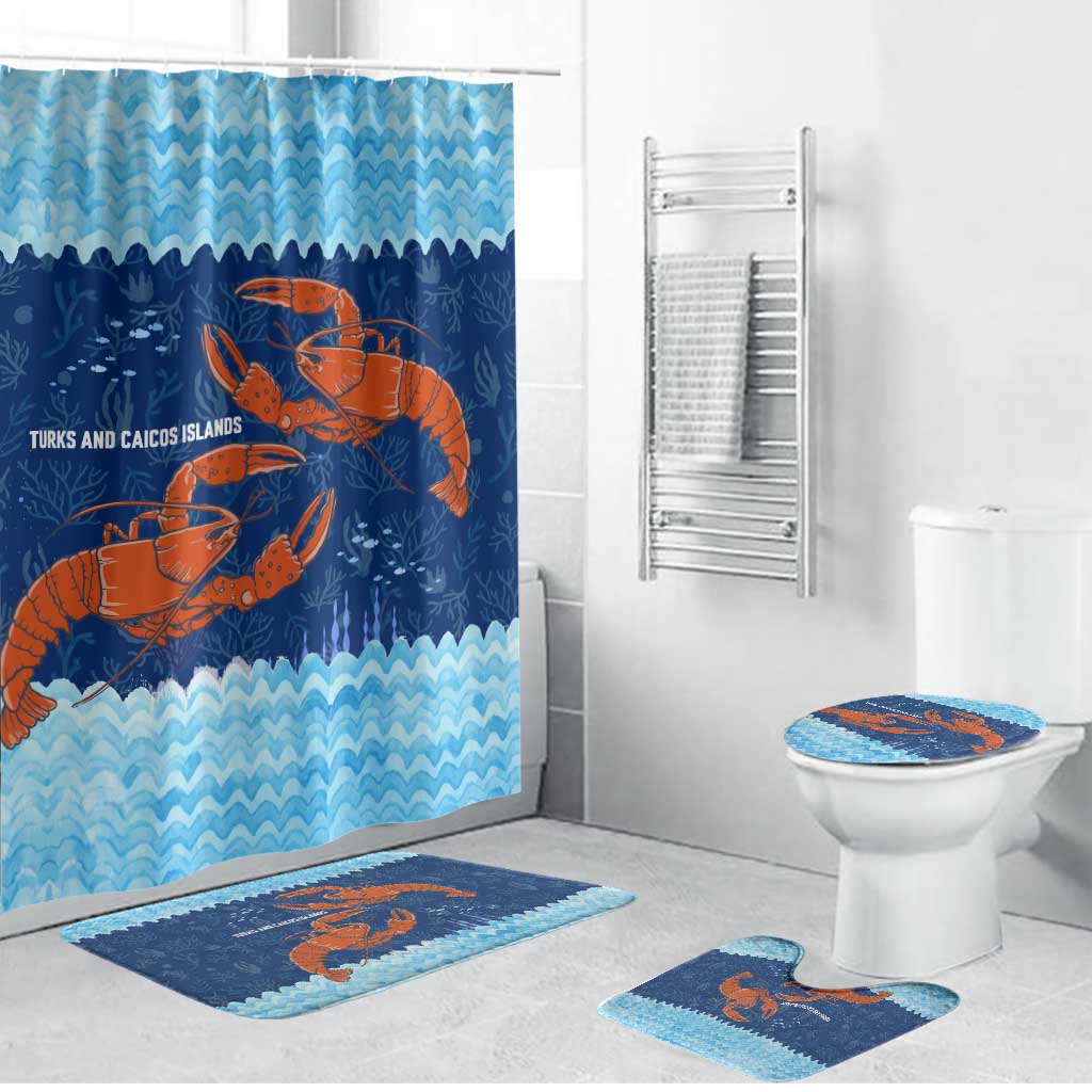 Turks and Caicos Islands Bathroom Set with Red Crab and Ocean Wave Coral Reef Design - Wonder Print Shop
