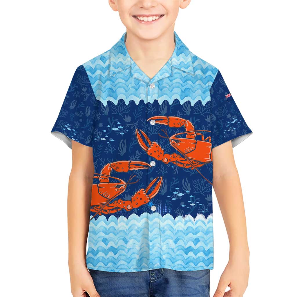 Turks and Caicos Islands Kid Hawaiian Shirt with Red Crab and Ocean Wave Coral Reef Design - Wonder Print Shop