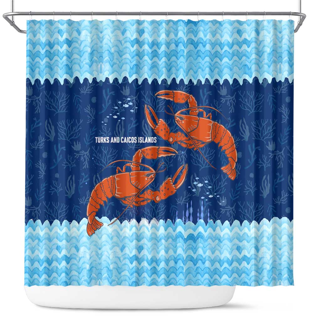 Turks and Caicos Islands Shower Curtain with Red Crab and Ocean Wave Coral Reef Design - Wonder Print Shop